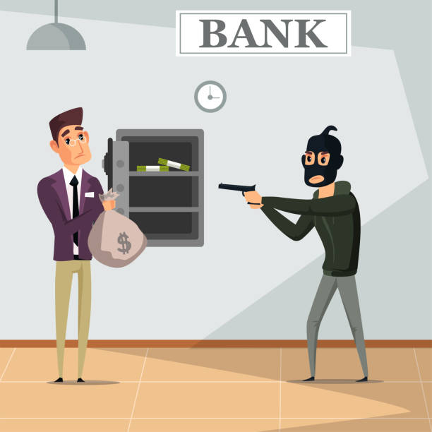 ilustrações de stock, clip art, desenhos animados e ícones de bank robbery crime flat vector illustration - employee theft
