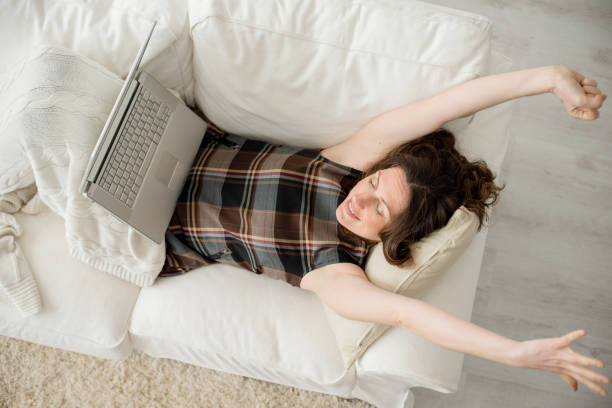 istock Lazy weekend morning work from home stock photo 1162428447