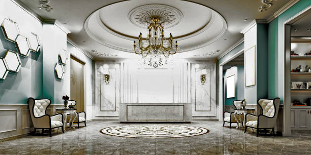 istock 3d render of luxury hotel lobby and reception 1162434170