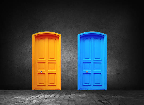 istock Yellow and blue door choice 1162435026