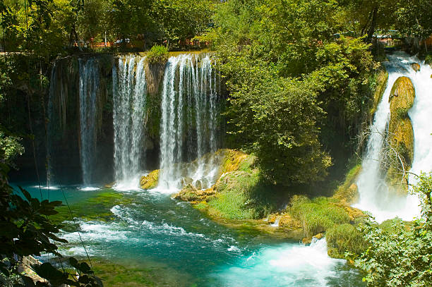 Exotic waterfall Exotic waterfall and river in Turkey Duden stock pictures, royalty-free photos & images