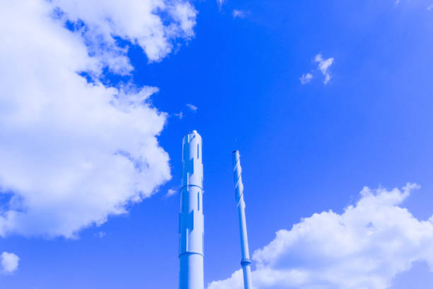 Modern balustrade on background of blue cloudy sky