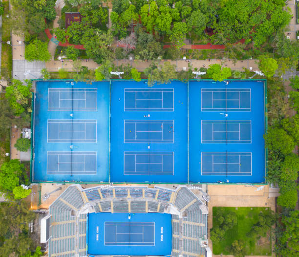 istock Tennis court seen from top 1162440403