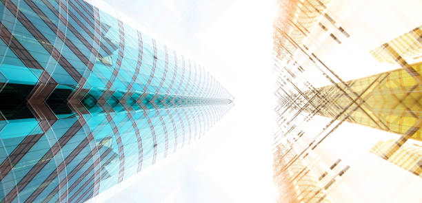 istock Abstract, finance buildings reflecting in each other, seen from below 1162440479