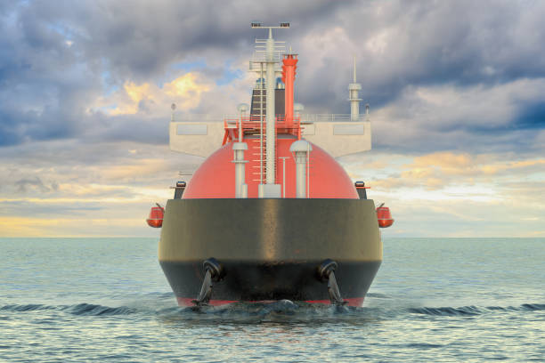 istock Gas carrier sailing in ocean, top view. 3D rendering 1162440963