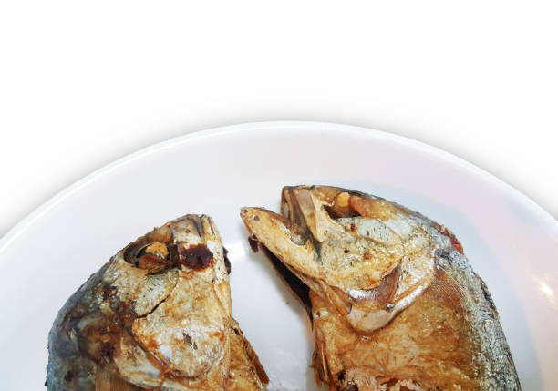 istock Fried Mackerel on white plate with White background, Thai food style, Image use Clipping path 1162445360