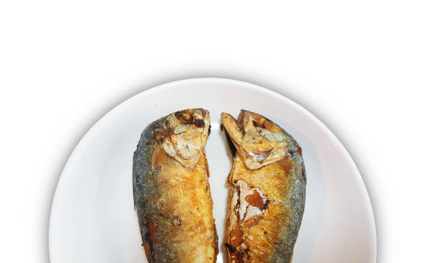 istock Fried Mackerel on white plate with White background, Thai food style, Image use Clipping path 1162445362