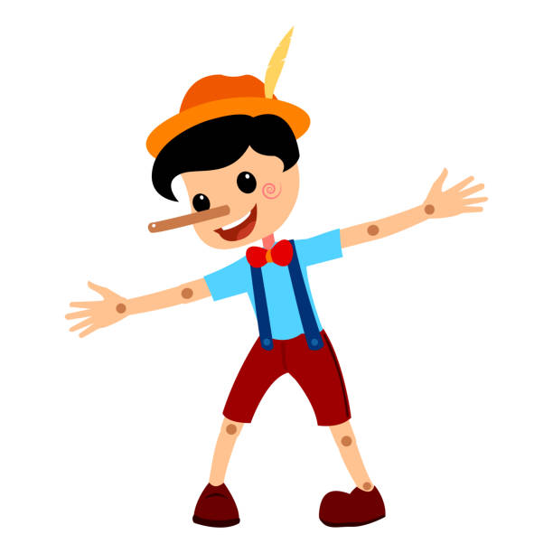 pinocchio tale vektor-illustration. - pinocchio liar child dishonesty stock-grafiken, -clipart, -cartoons und -symbole