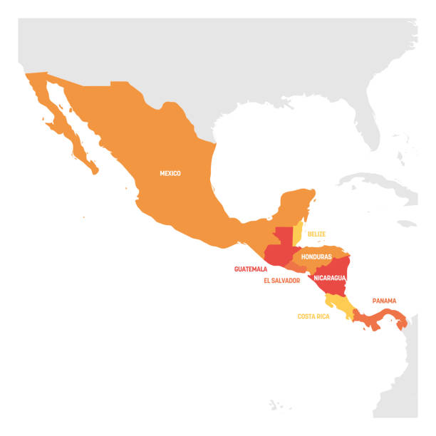 регион центральной америки. карта стран в центральной части америки. иллюстрация вектора - центральная америка stock illustrations