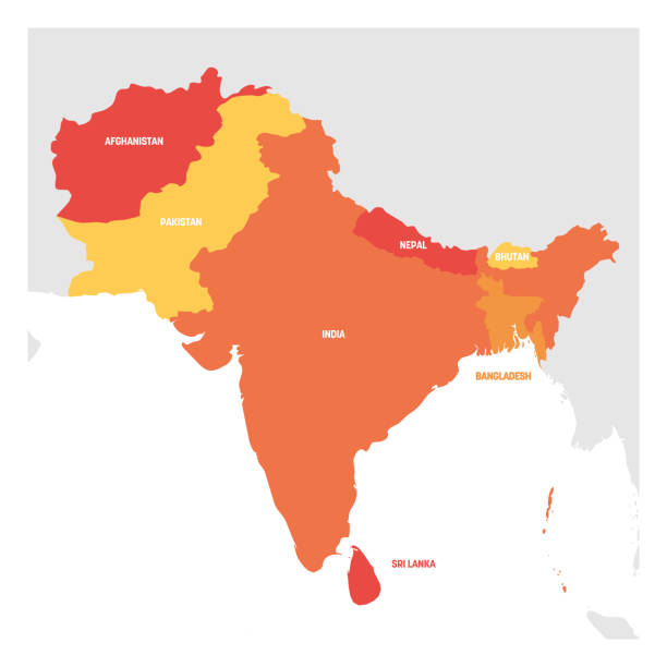 region südasien. karte der länder in südasien. vektor-illustration - indischer subkontinent stock-grafiken, -clipart, -cartoons und -symbole