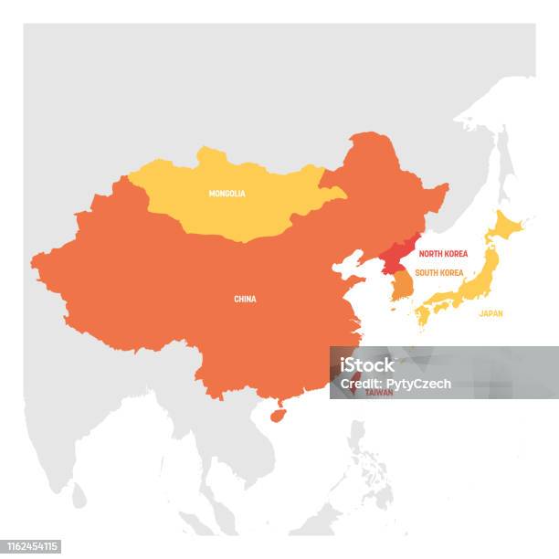 Regionen Östasien Karta Över Länder I Östra Asien Vektor Illustration-vektorgrafik och fler bilder på Karta