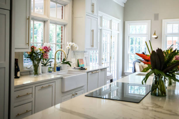 istock Open Concept Elegant and Spacious Kitchen with Marble Countertops 1162457889