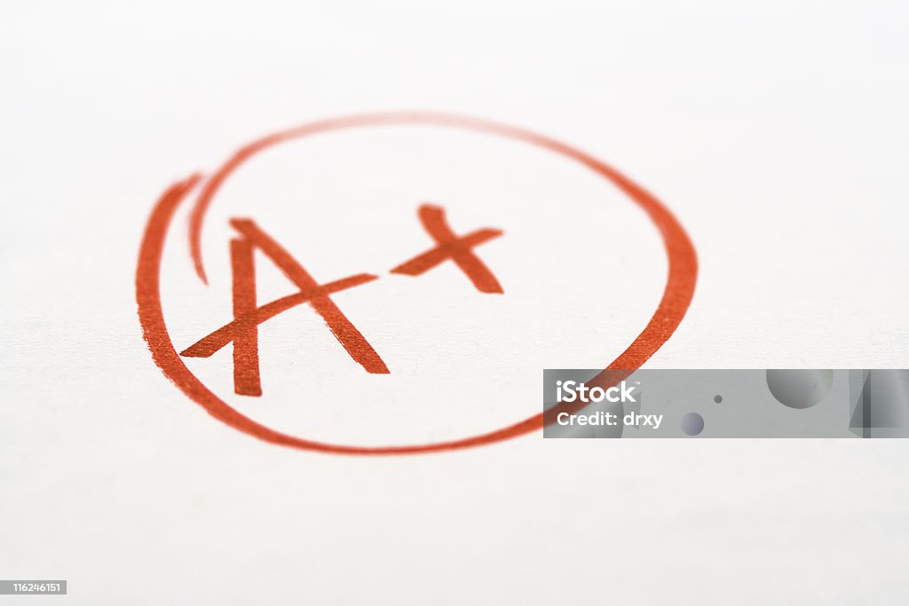 Excellent school Exam grade School exam grade A+ mark on paper Circle Stock Photo