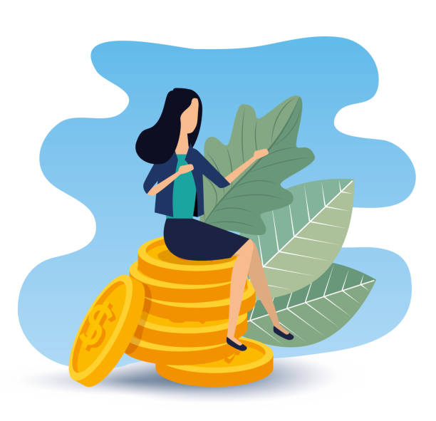 istock busineswoman sitting in the coins with leaves plants 1162466613