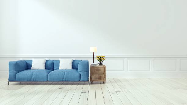 istock Living room with light blue sofa have pillows, Minimal Rustic, 3D Rendering 1162469966