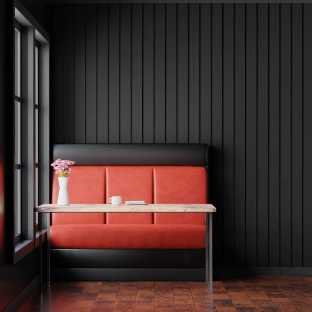 istock Modern Restaurant, Living room with black wall background and red sofa, 3D Rendering 1162469971