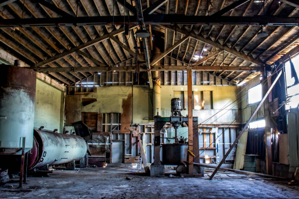 istock Interior of Abandoned Cannery Warehouse Industrial Building 1162470824