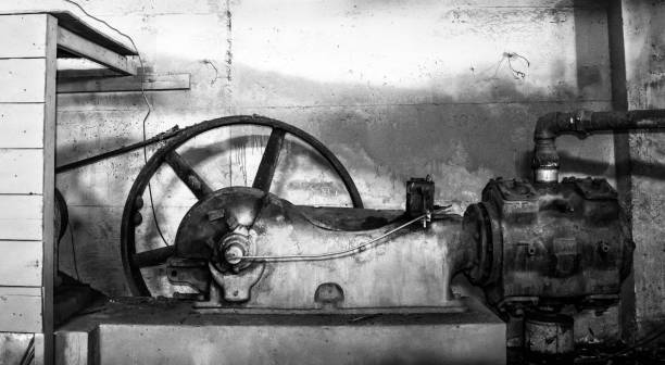 istock Old Rusted Wheeled Machine in Industrial Cannery Building California 1162470868