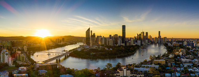 Aerial View of Brisbane City Sunset