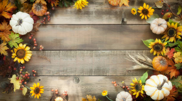 istock Autumn arrangement background on wood 1162475263
