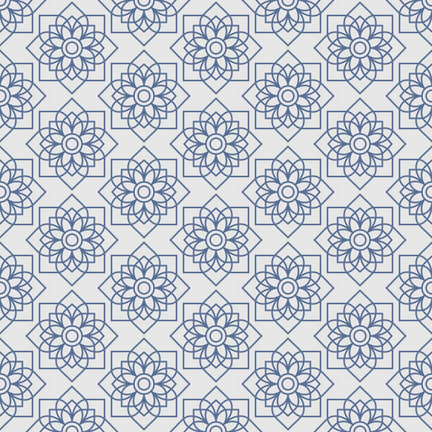 thai lotus bintang vintage pola mulus - asia tenggara ilustrasi stok