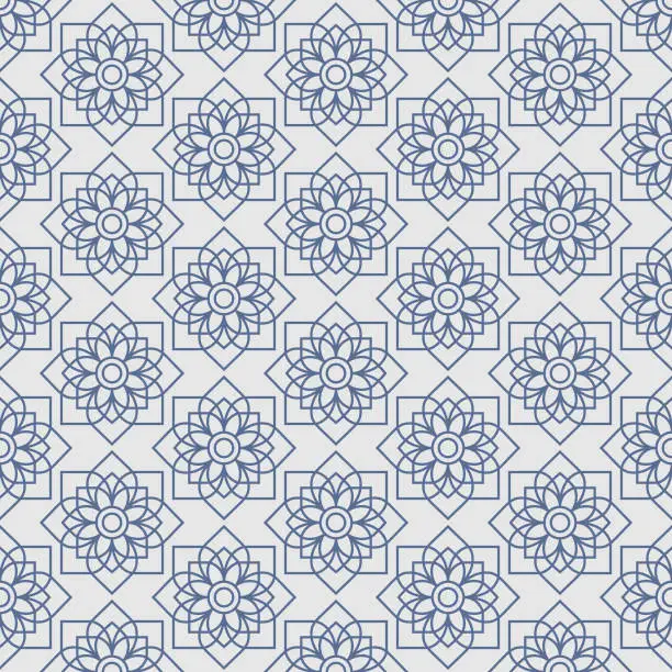 Vector illustration of Thai lotus star vintage seamless pattern