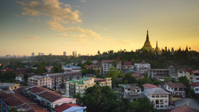 Old town Yangon city skyline
