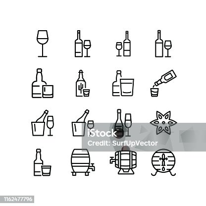 istock Alcoholic drinks line icon set 1162477796