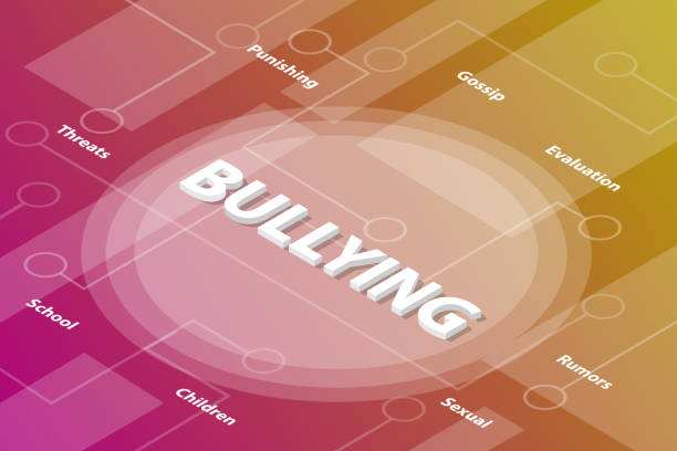 ilustrações de stock, clip art, desenhos animados e ícones de bullying bully words isometric 3d word text concept with some related text and dot connected - vector - 2322