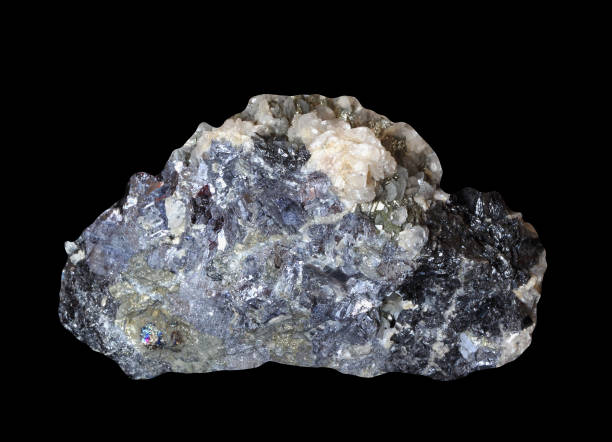 istock Natural mineral galena on black background 1162486320