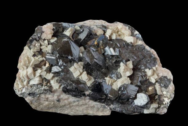 istock Raw natural mineral,calcite and marmatit on black 1162486345
