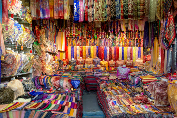 istock Textile shop at the Kashgar grand bazaar. 1162489827