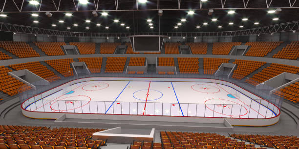 istock Interior hockey stadium with orange seats. 1162490429