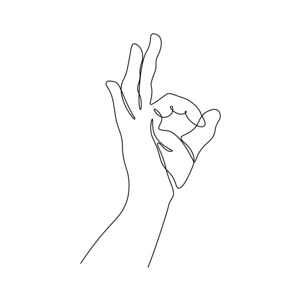 OK hand gesture OK hand gesture in continuous line art drawing style. Okay sign black line sketch on white background. Vector illustration perfection illustrations stock illustrations