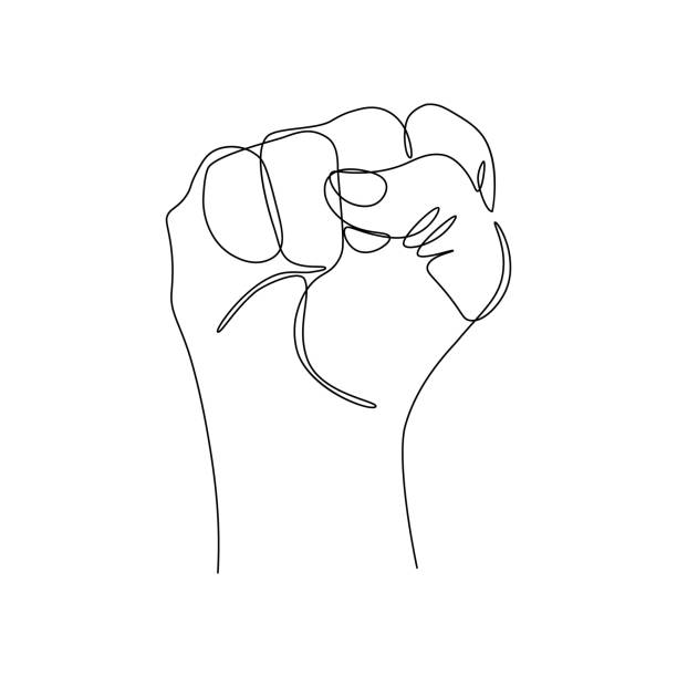Fist gesture Fist hand gesture in continuous line drawing style. Power sign black line sketch on white background. Vector illustration protest illustrations stock illustrations