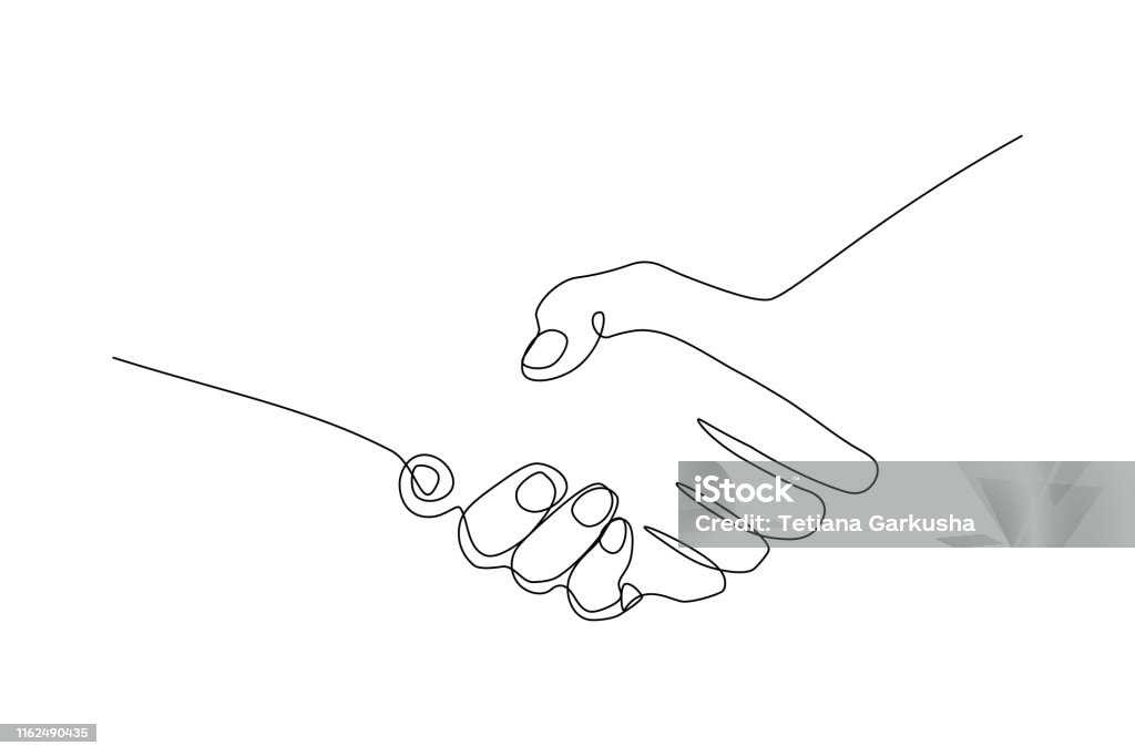 Handshake gesture Handshake gesture in continuous line drawing style. Partnership and agreement sign black line sketch on white background. Vector illustration Line Art stock vector