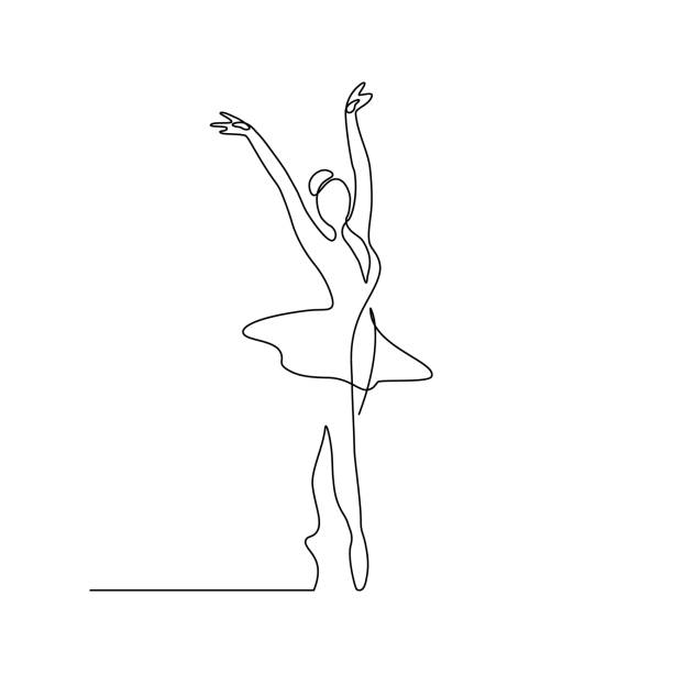 Ballerina Ballet dancer in continuous line art drawing style. Ballerina black line sketch on white background. Vector illustration balance clipart stock illustrations