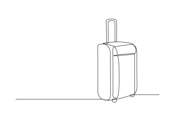 Travel suitcase Travel suitcase in continuous line drawing style. Luggage valise with wheels and retractable handle black line sketch on white background. Vector illustration travel bag vector stock illustrations