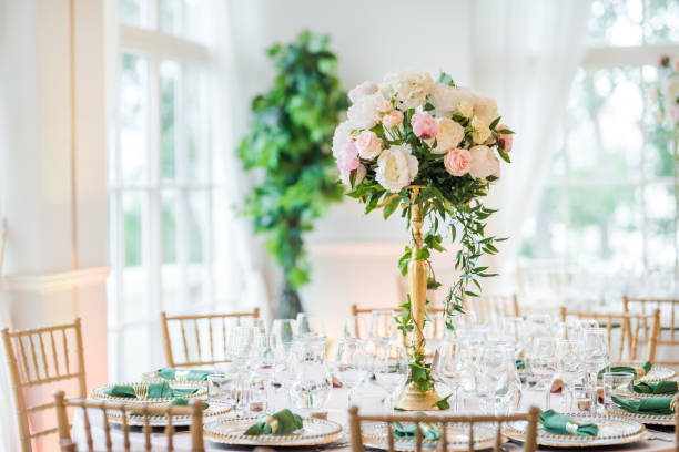 istock Luxury wedding table decoration. Special event table set up. Fresh flower decoration. 1162490707