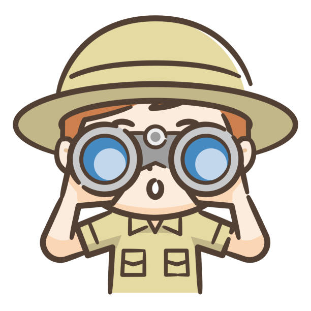 Adventurer Boy Peeking Through Binoculars Stock Illustration - Download  Image Now - Binoculars, Looking Through An Object, People - iStock