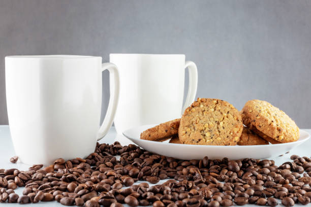 coffe and cookies - biscotti coffee cappuccino latté imagens e fotografias de stock