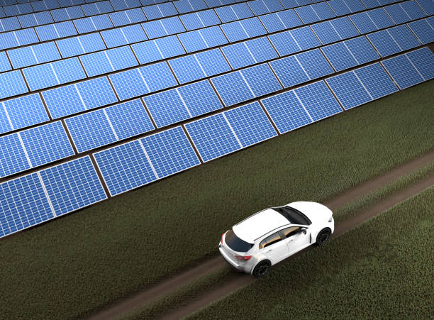 istock E-mobility. Electric car and solar panels. 1162492777