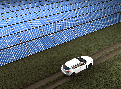 Illustration of an electric car with solar panels.