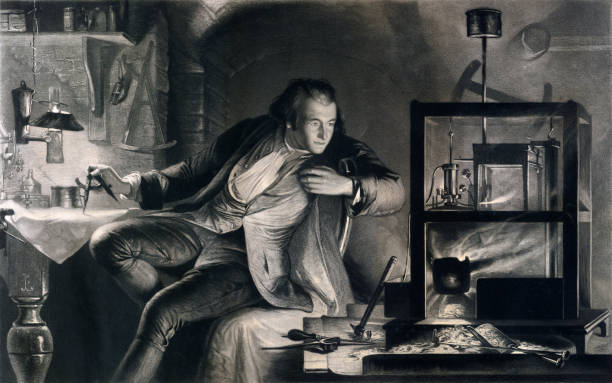 James Watt, Father of the Modern Steam Engine Vintage portrait of James Watt, Scottish inventor, mechanical engineer, and chemist most famous for his work on the world's first modern steam engine. road going steam engine stock illustrations