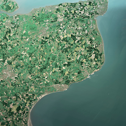 3D Render of a Topographic Map of the Dover area in England near the English Channel.\nAll source data is in the public domain.\nContains modified Copernicus Sentinel data (May 2019) courtesy of ESA. URL of source image: https://scihub.copernicus.eu/dhus/#/home.\nRelief texture SRTM data courtesy of NASA. URL of source image: https://search.earthdata.nasa.gov/search/granules/collection-details?p=C1000000240-LPDAAC_ECS&q=srtm%201%20arc&ok=srtm%201%20arc