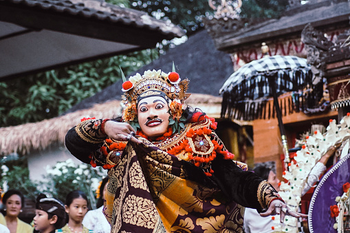 Jakarta, July 2019 - This is a Balinese Mask Dance performance for a traditional Hindu ceremony in Jakarta. Hinduism, which is a minority in Jakarta, held this event as a form of offering to the gods.