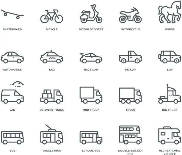 Vector illustration of Road Transport Icons-side view,  Monoline concept