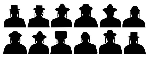 das publikum des auserwählten volkes gottes. jüdische kopfprofil avatar-symbole. menschen porträt israeliten. silhouette-vektor-set - party hat silhouette symbol computer icon stock-grafiken, -clipart, -cartoons und -symbole