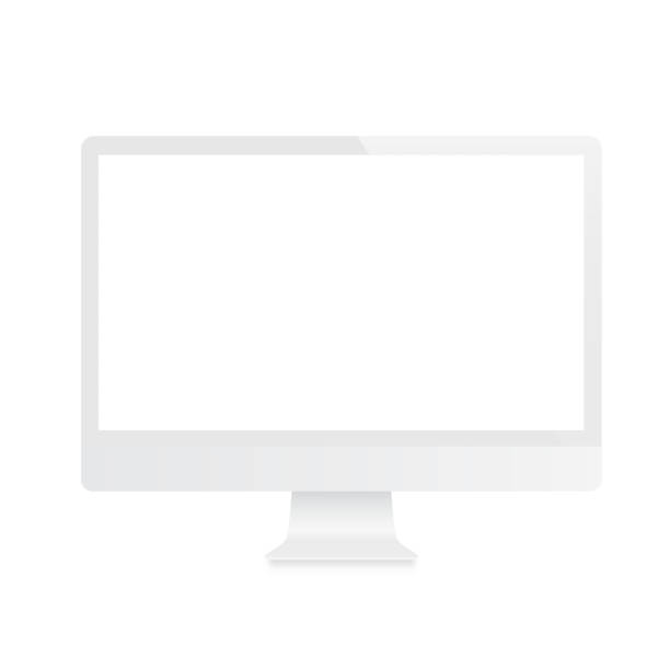 biały monitor komputera. widok z przodu - wektor akcji. - desk stock illustrations