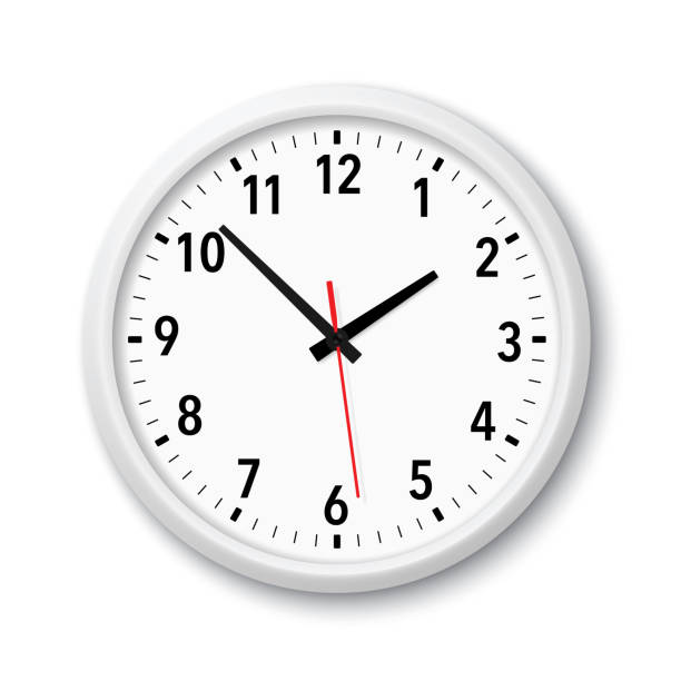 realistyczny biały nowoczesny zegar ścienny kwarcowy - wektor czasowy. - plate square square shape white stock illustrations